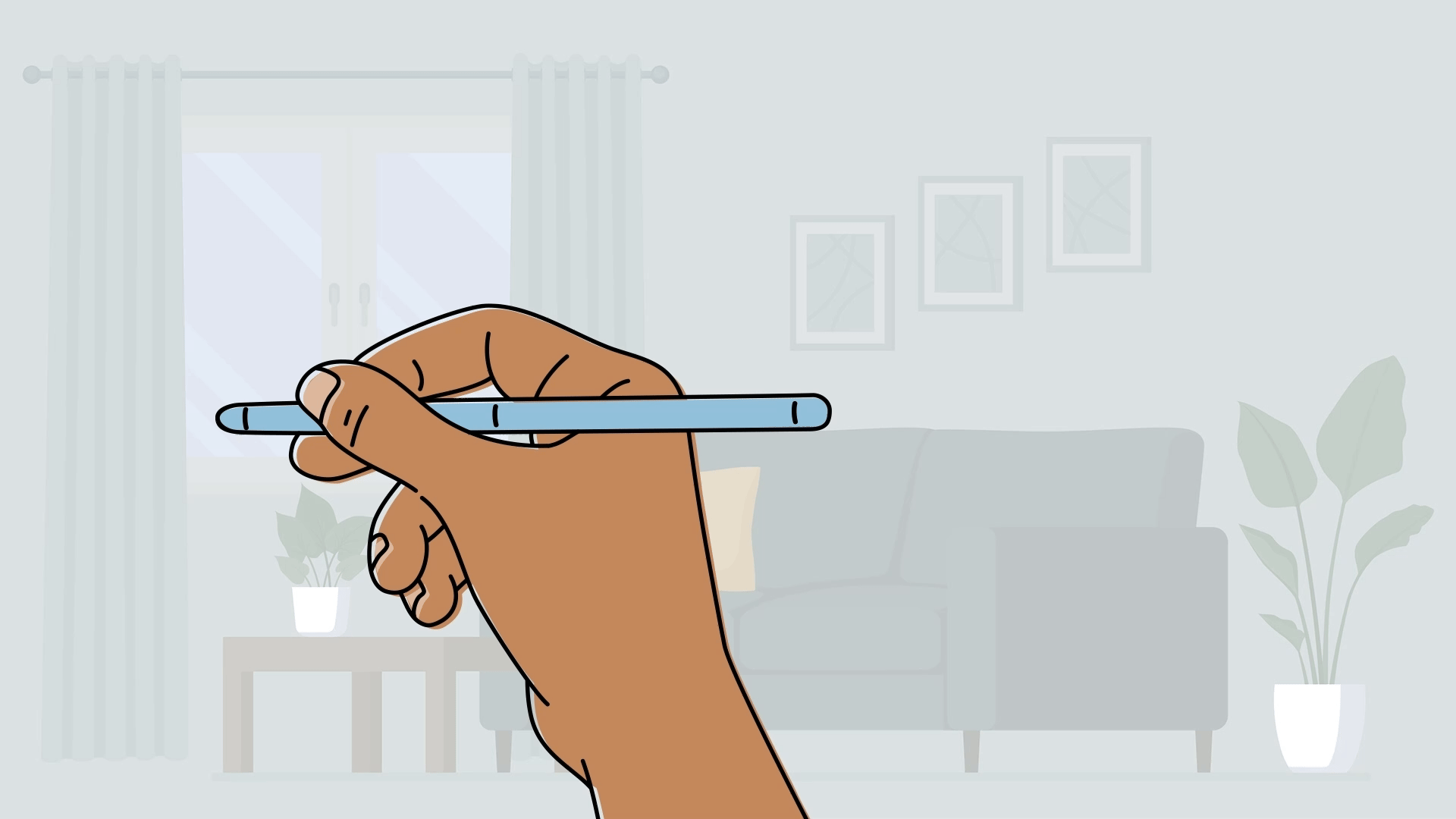 animated illustration of a hand writing "set a timer for 10 minutes"