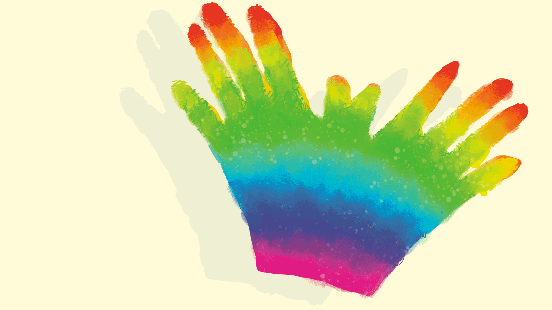Rainbow hands in the shape of a butterfly
