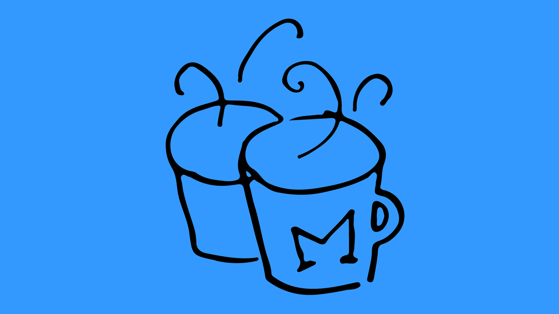 Illustration of coffee mugs on blue background